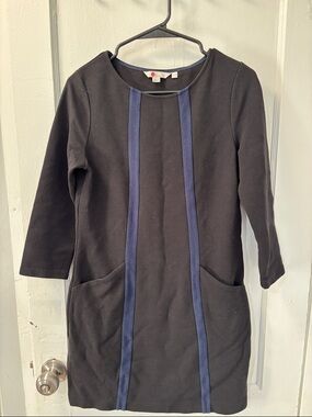 Boden Black Ribbed Dress with Navy Trim